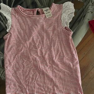 OshKosh B'gosh Red Striped Onesie and Blue Denim Skirt Set